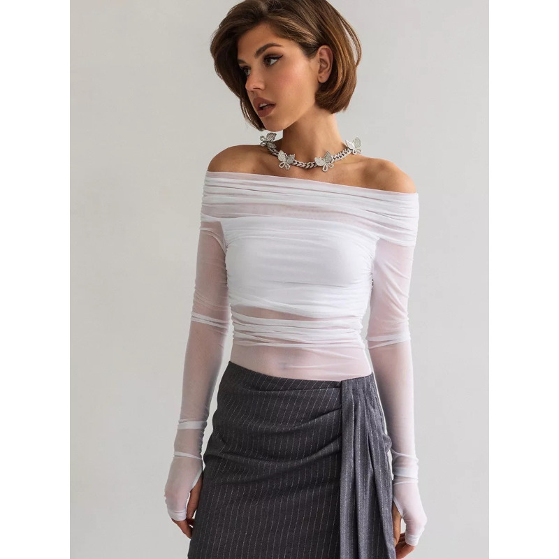 Women  Mesh Off Shoulder Top S – обзор и цена Blouse Off Shoulder
