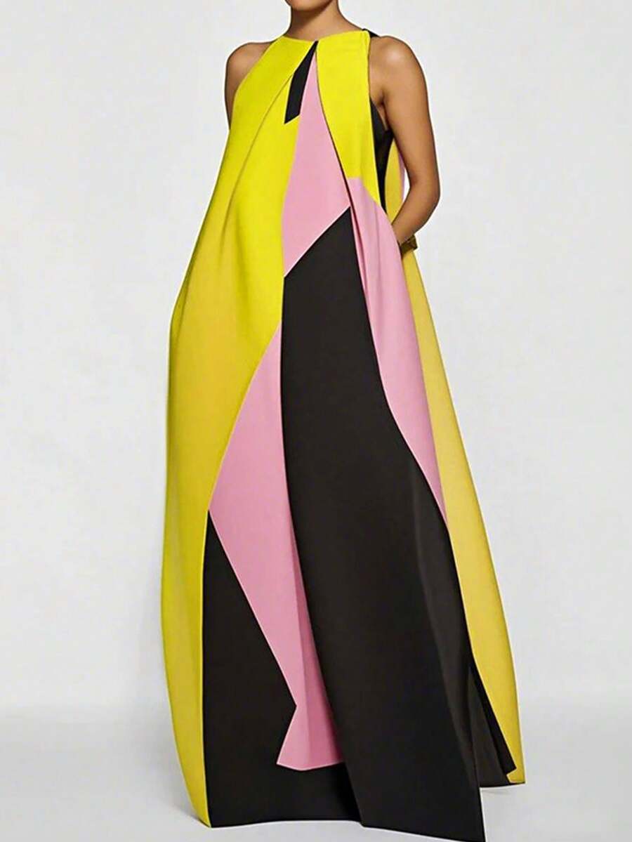 Women Color Block Maxi Dress H – обзор и цена Maxi Dress Halter