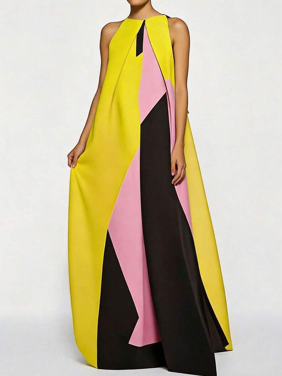 Women Color Block Maxi Dress H – обзор и цена Maxi Dress Halter