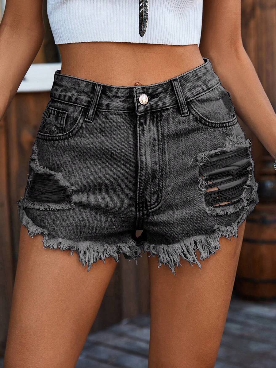 Ripped Denim Shorts High Waist – обзор и цена Shorts Denim Frayed