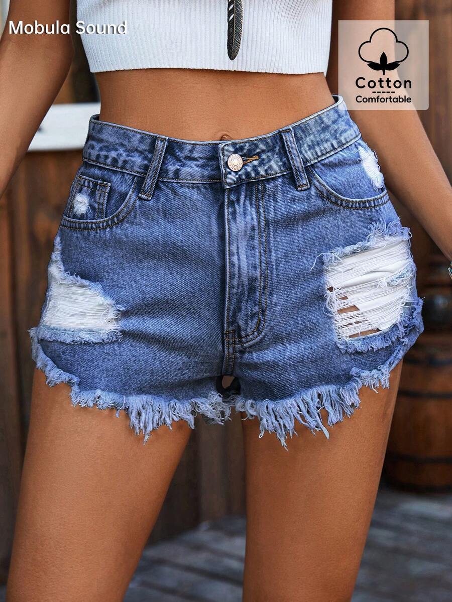 Ripped Denim Shorts High Waist – обзор и цена Shorts Denim Frayed