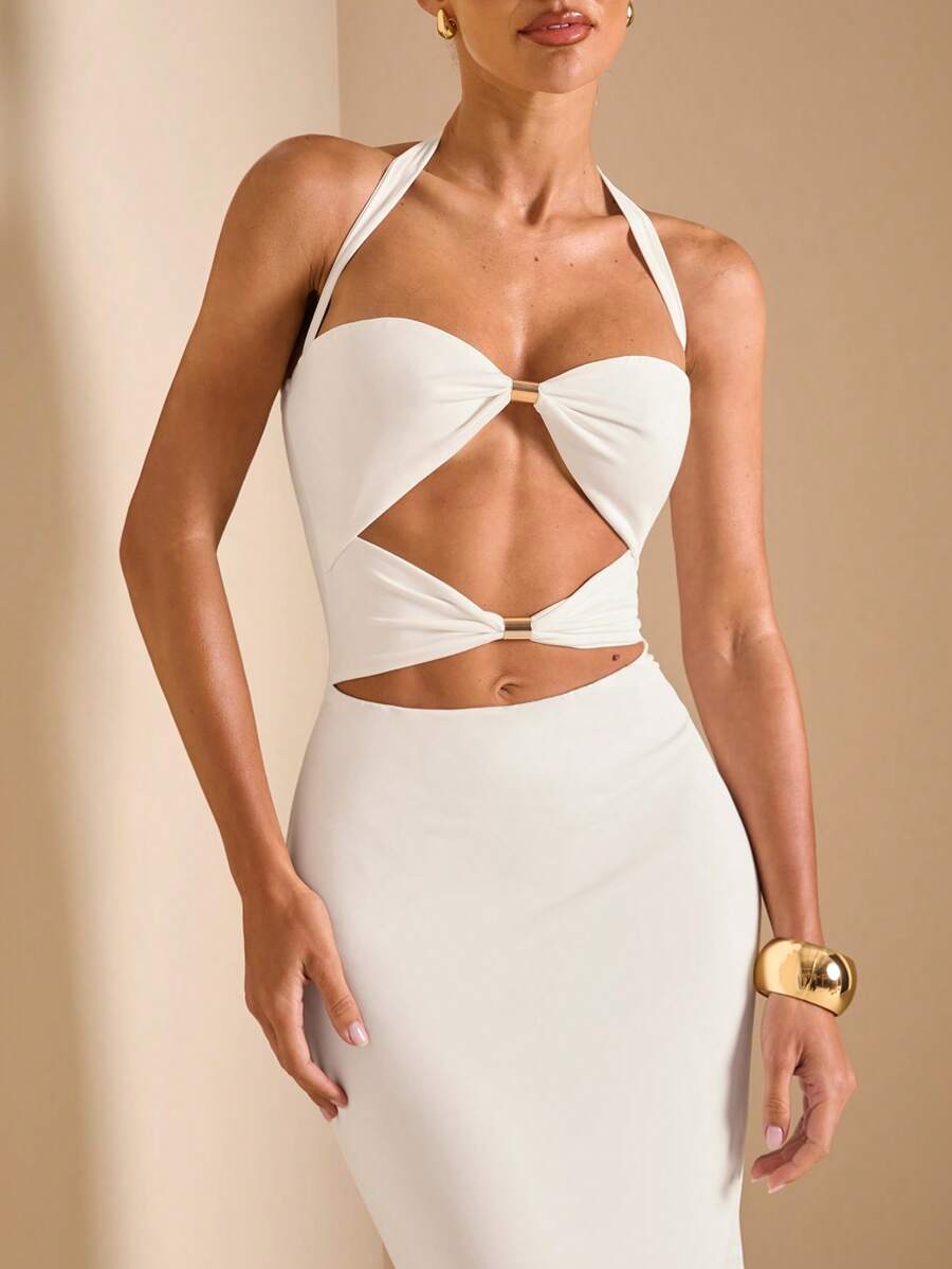 White Cut Out Halter Neck Fitt – обзор и цена Maxi Dress Halter