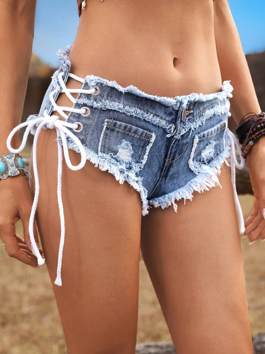 Women Low Waist Frayed Criss-C – обзор и цена Shorts Denim Frayed