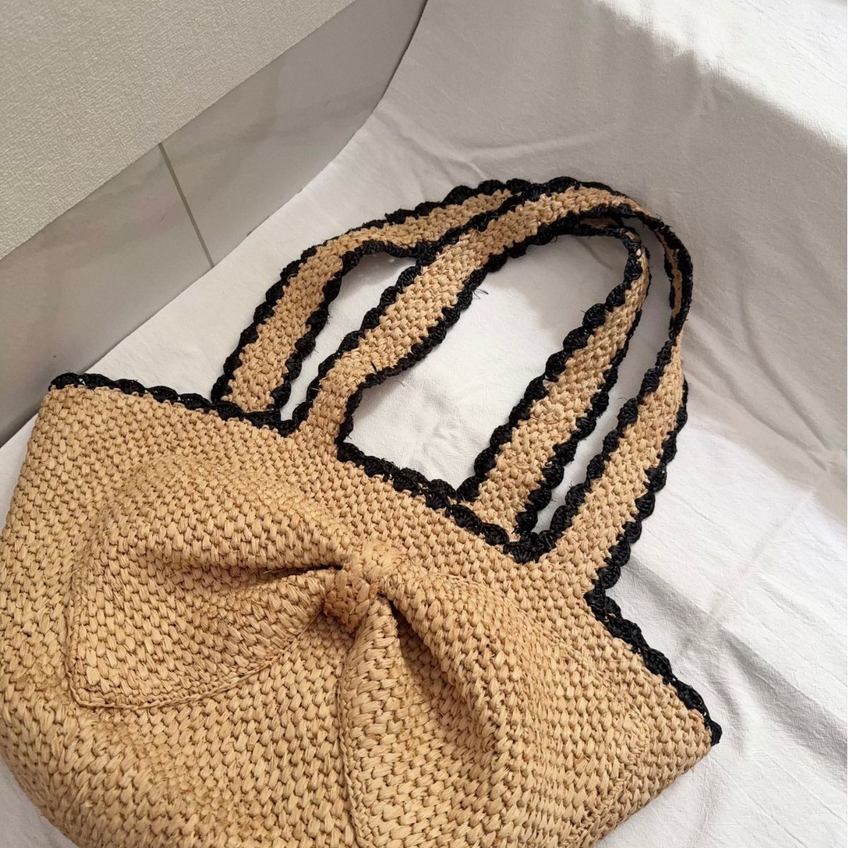 NEW raffia bow crochet handwov – обзор и цена Crochet Bag Raffia
