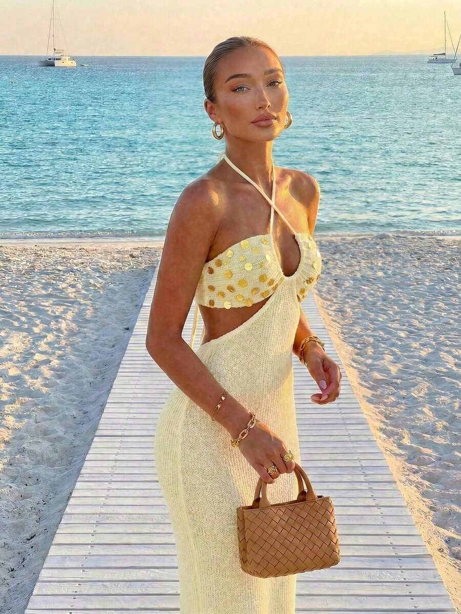 Womens Bohemian Sequin Spaghet – обзор и цена Maxi Dress Halter