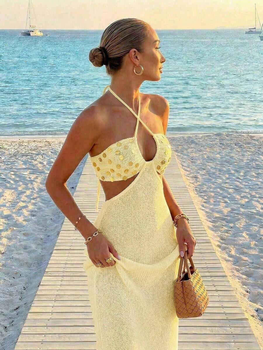 Womens Bohemian Sequin Spaghet – обзор и цена Maxi Dress Halter