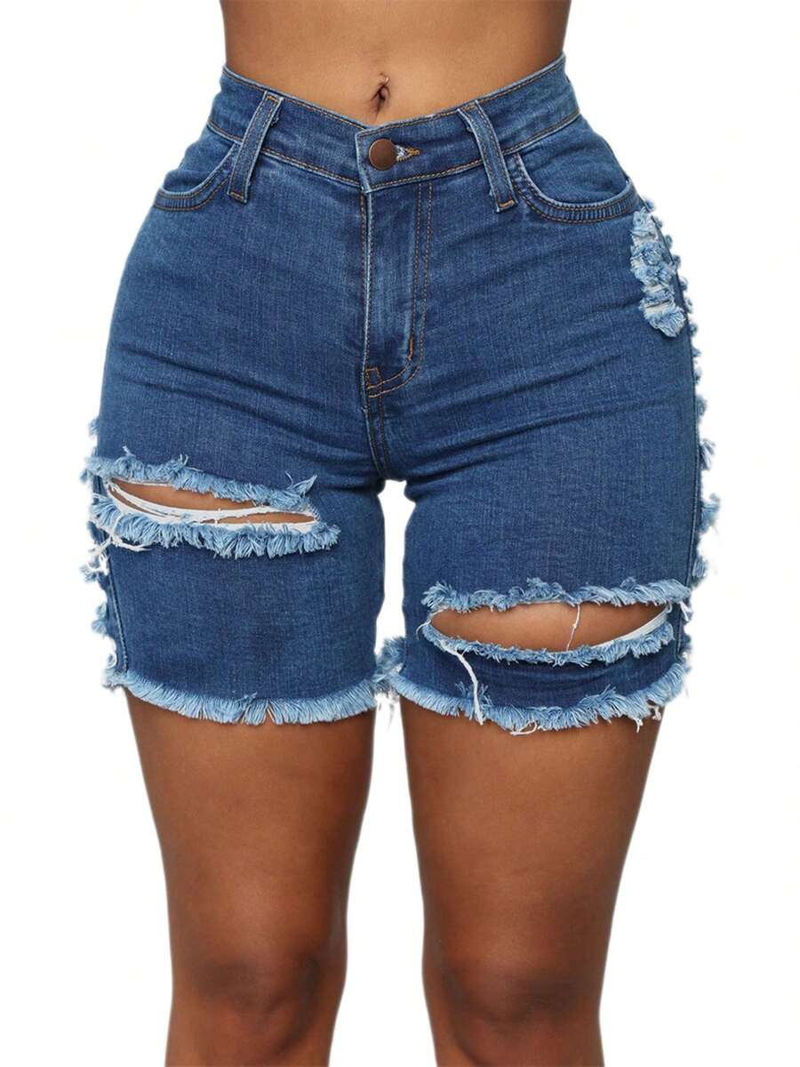 Women High Waist Ripped Denim  – обзор и цена Shorts Denim Frayed