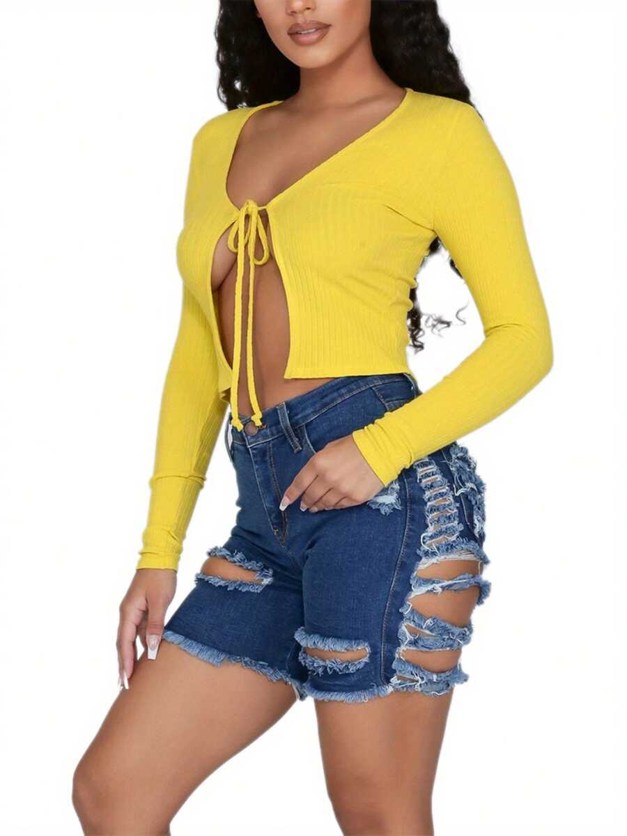 Women High Waist Ripped Denim  – обзор и цена Shorts Denim Frayed