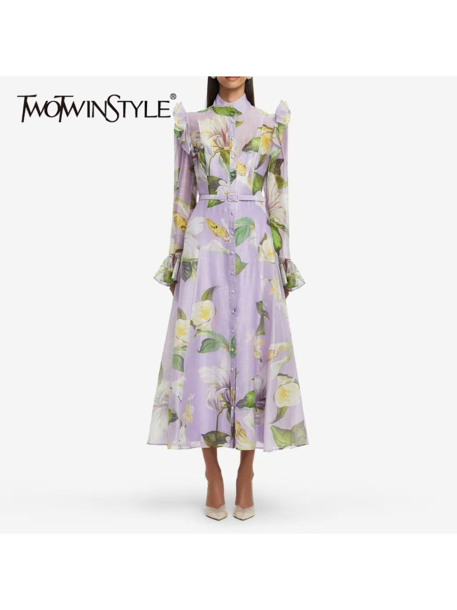 TWOTWINSTYLE Printing Spliced  – обзор и цена Linen Dress Wrap