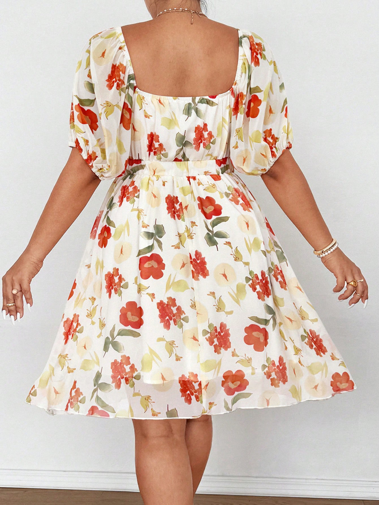 Plus Size Floral Print Square  – обзор и цена Romper Floral Print