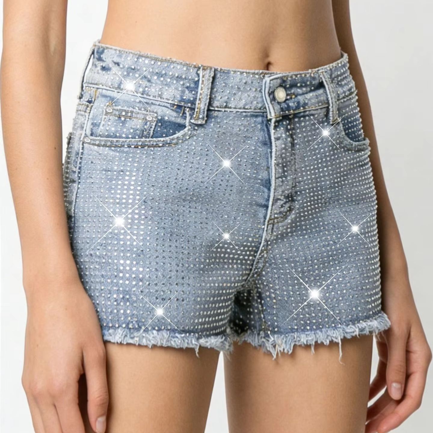 2026 New Full-Bejeweled Elasti – обзор и цена Shorts Denim Frayed