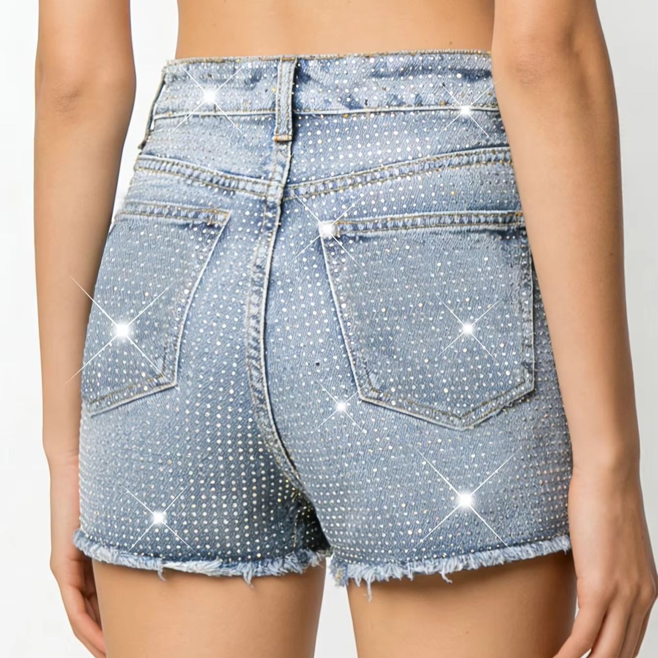2026 New Full-Bejeweled Elasti – обзор и цена Shorts Denim Frayed