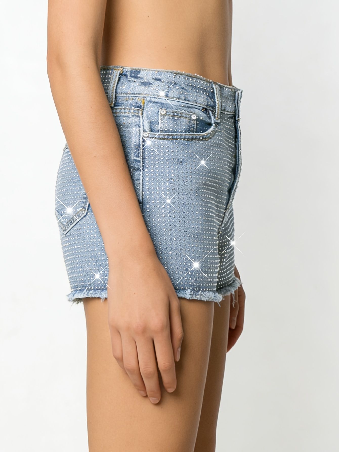 2026 New Full-Bejeweled Elasti – обзор и цена Shorts Denim Frayed