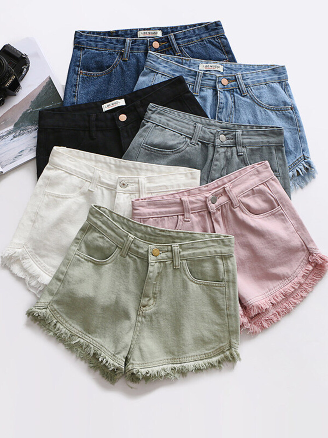 Women's High Waist Denim Short – обзор и цена Shorts Denim Frayed