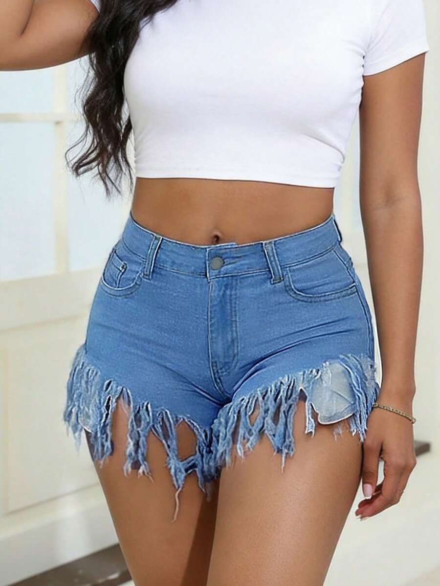 Distressed Frayed Hem Denim Sh – обзор и цена Shorts Denim Frayed