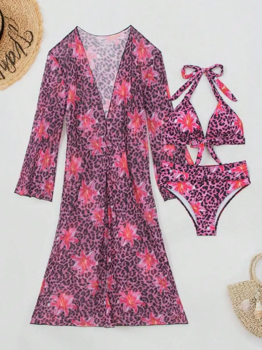 Womens 3-Piece Leopard Floral  – обзор и цена Kimono Sheer Floral