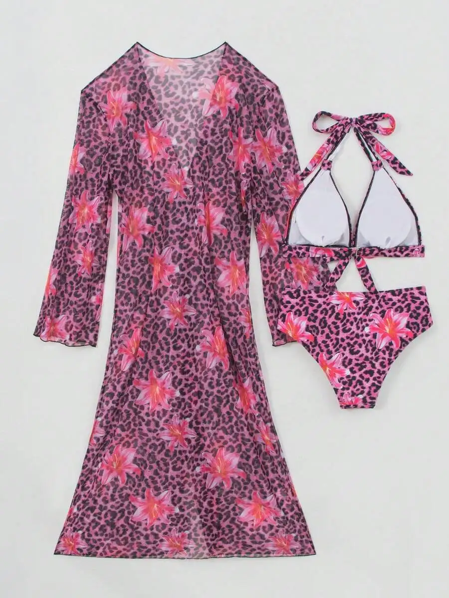 Womens 3-Piece Leopard Floral  – обзор и цена Kimono Sheer Floral