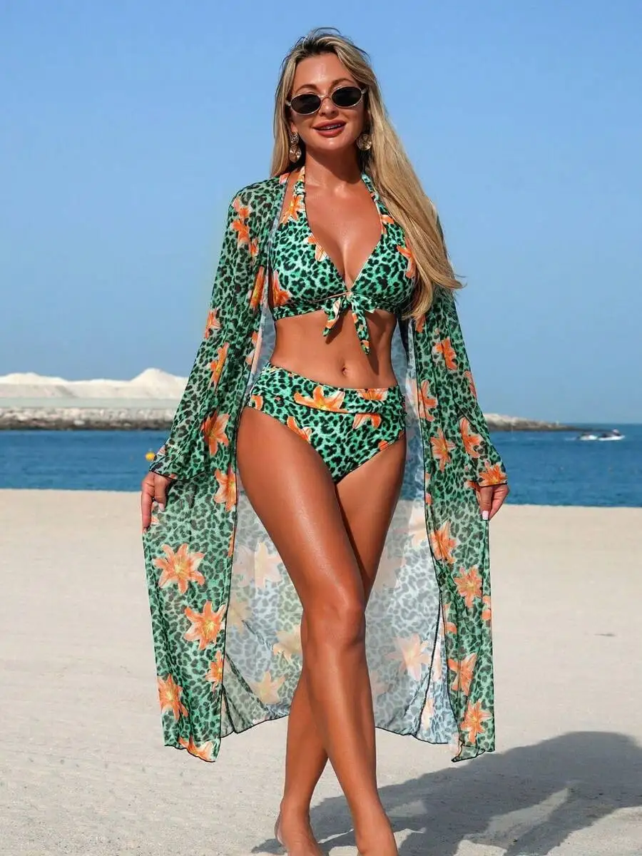 Womens 3-Piece Leopard Floral  – обзор и цена Kimono Sheer Floral