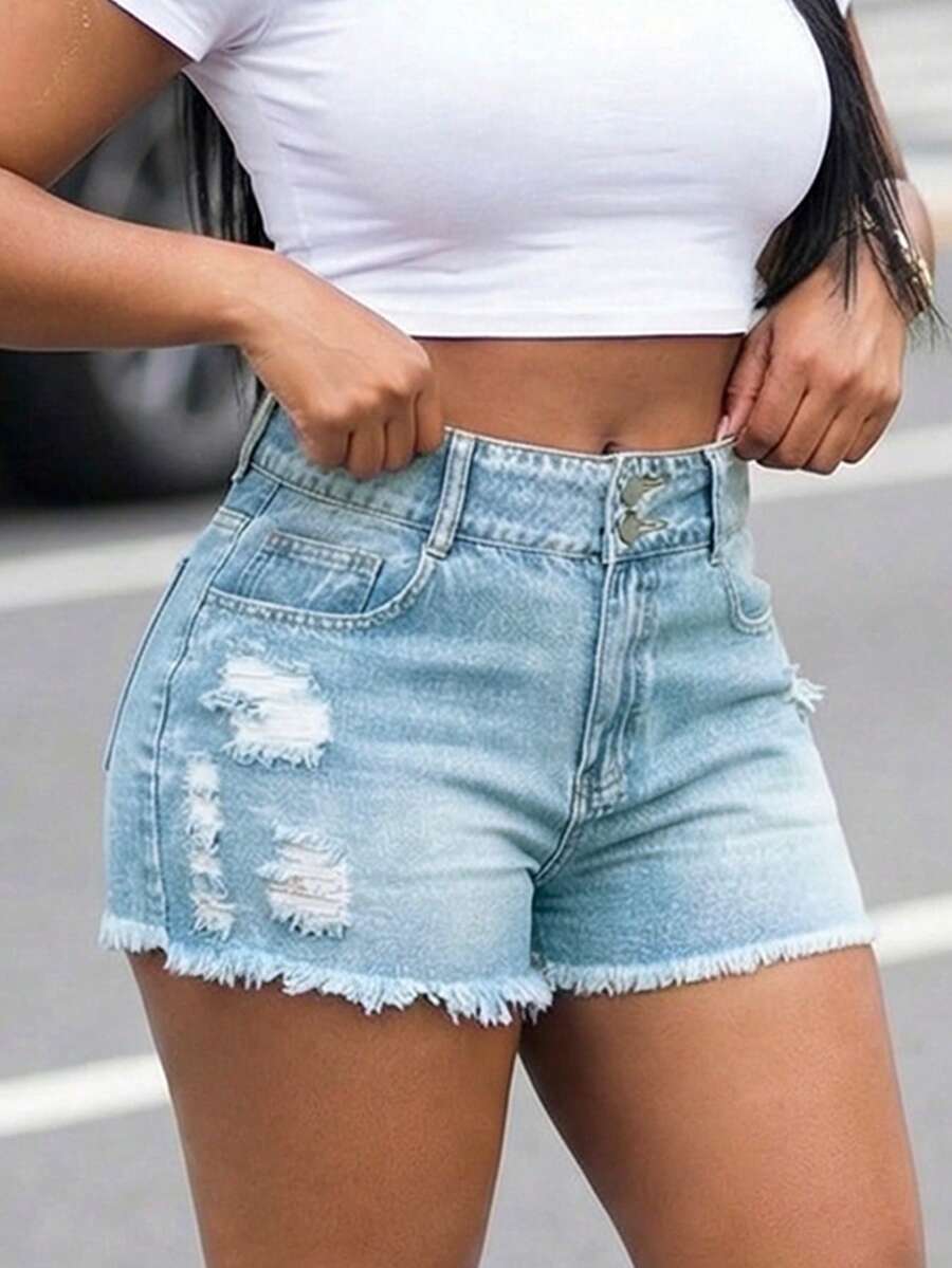 Women High Waist Denim Shorts  – обзор и цена Shorts Denim Frayed
