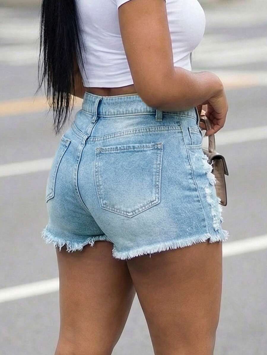Women High Waist Denim Shorts  – обзор и цена Shorts Denim Frayed