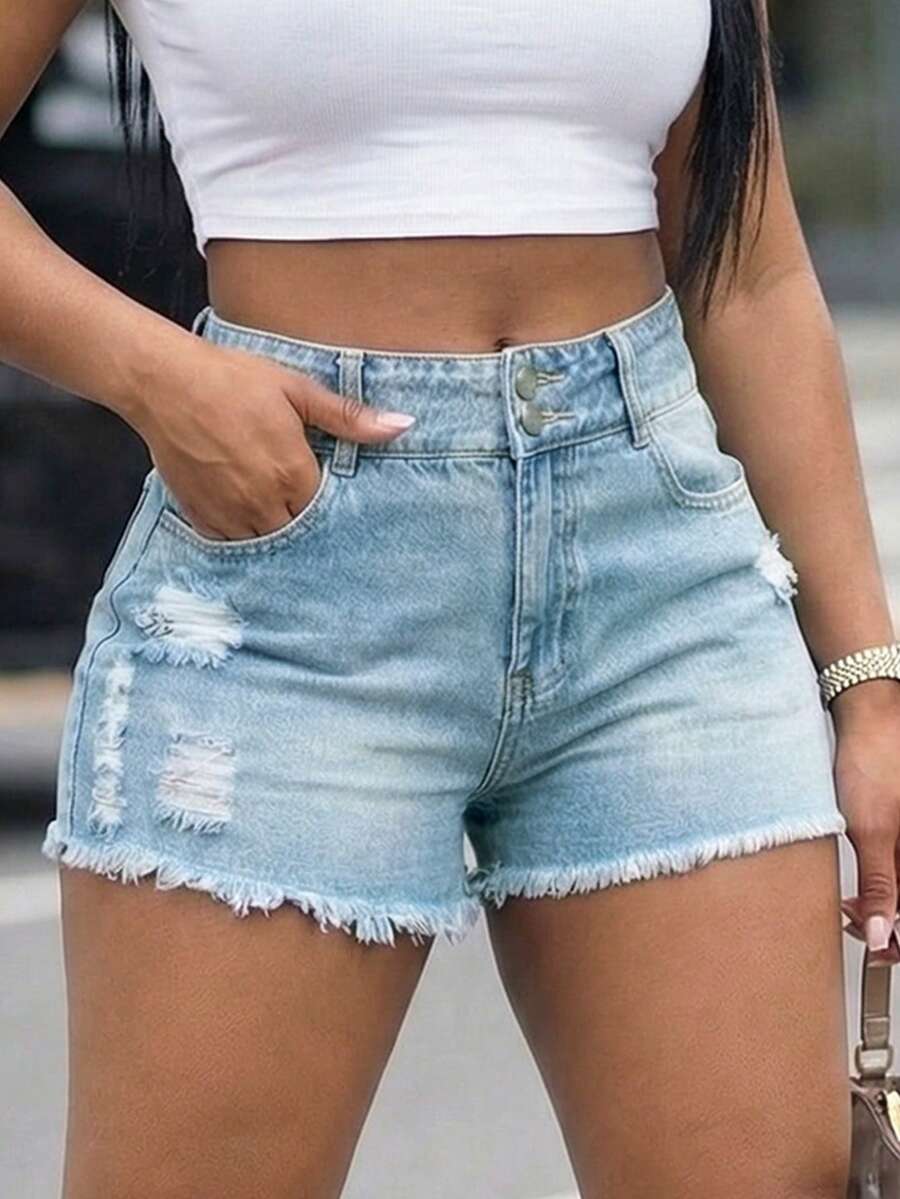 Women High Waist Denim Shorts  – обзор и цена Shorts Denim Frayed
