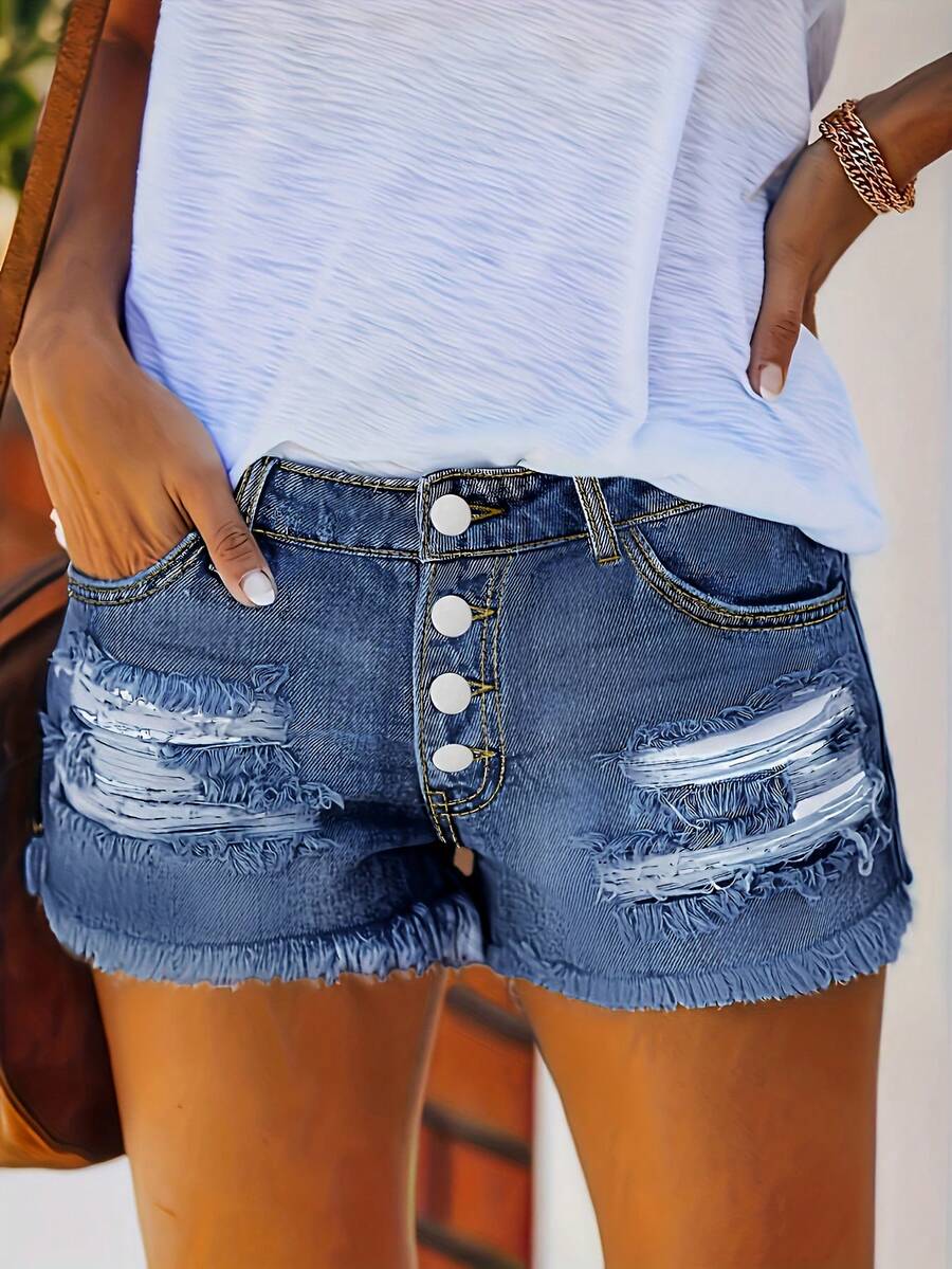 Womens Buttoned Distressed Den – обзор и цена Shorts Denim Frayed