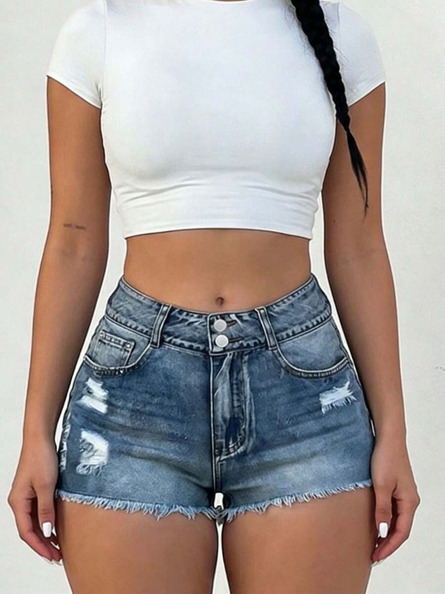 Mid-Rise Womens Denim Shorts W – обзор и цена Shorts Denim Frayed