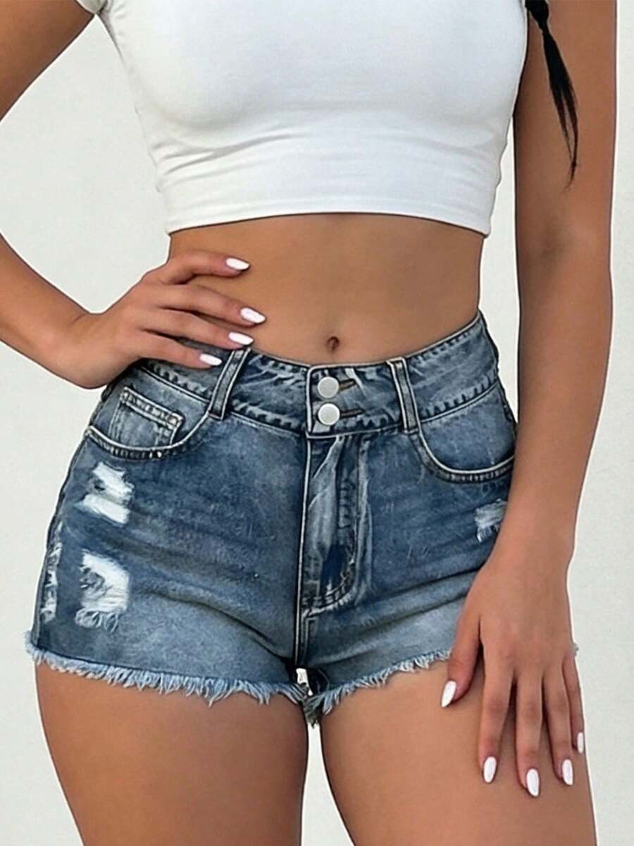 Mid-Rise Womens Denim Shorts W – обзор и цена Shorts Denim Frayed